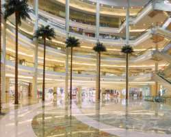 The interior of the mall is decorated with mosaics motifs like palaces in Morocco The interior of the mall is decorated with mosaics motifs like palaces in Morocco.